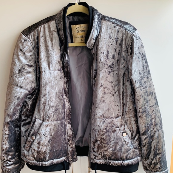 Ci Sono Silver Jacket Coat Women Size L - Picture 2 of 5